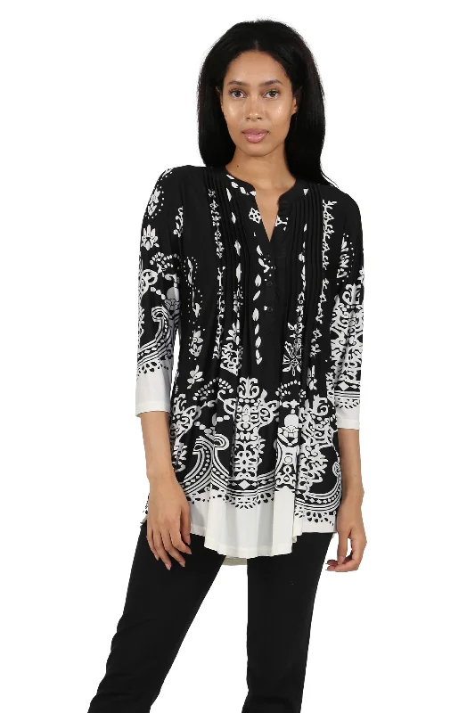 La Cera Pleat Front Printed Tunic