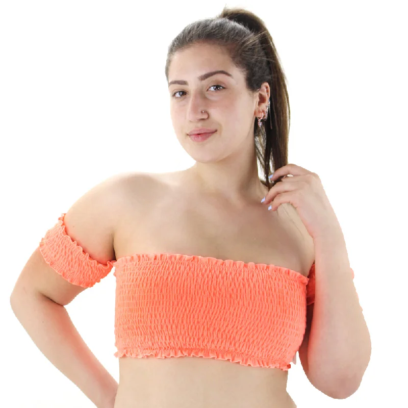 Women's Smocked Off Shoulder Bikini Top,Orange