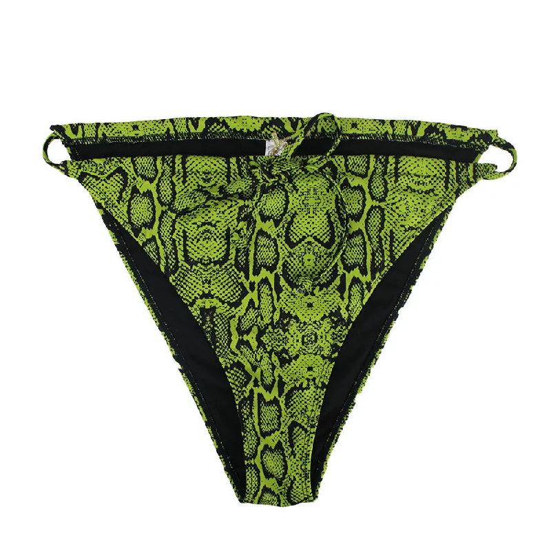 Women's Snake Print Tie-Side Bikini Brief,Neon Green