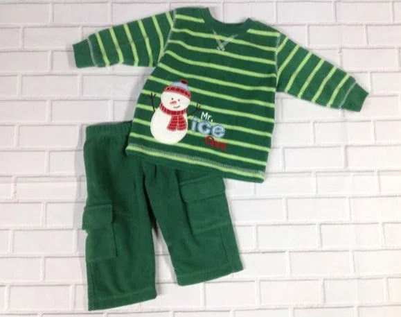 Just One Year Green Print Snowman 2 pc set