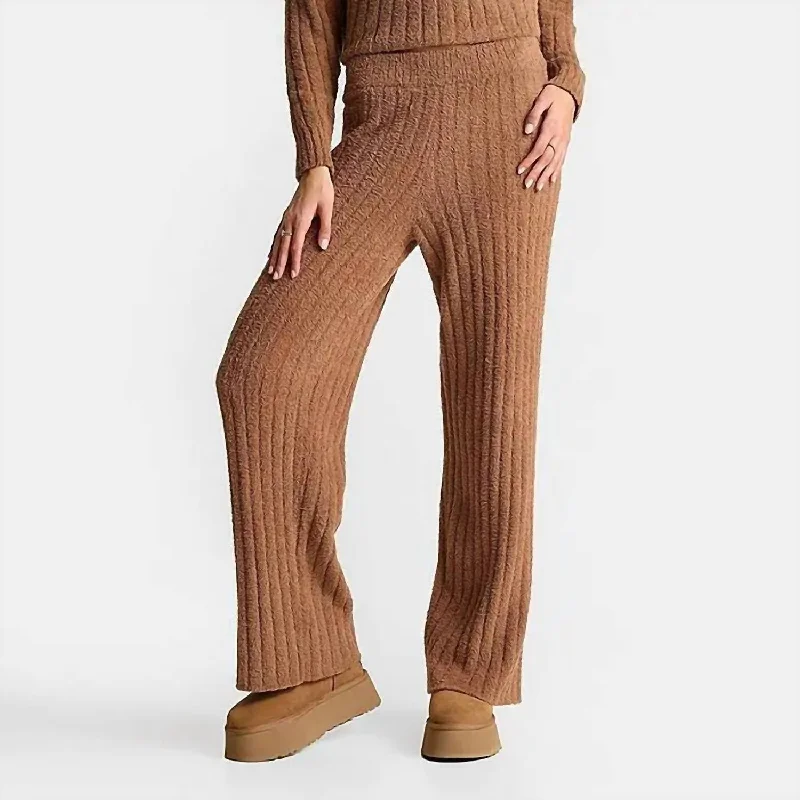 Terri Ribbed Wide Leg Pant In Chestnut