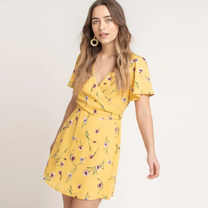 Floral Wrap Dress (Yellow)