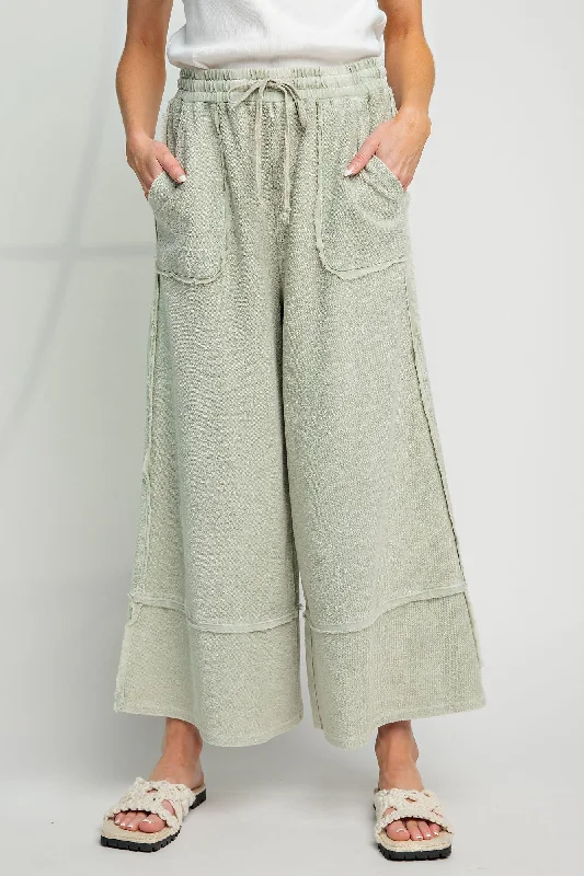 Faded Olive Mineral Wash Wide Leg Pant | Boutique Elise | Cassie