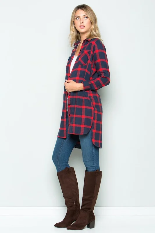 True Beginnings Plaid Button Up Flannel Tunic