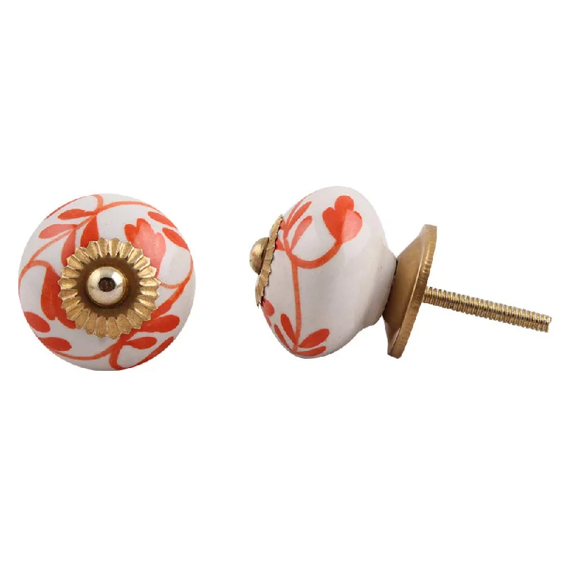 Indian-Shelf 4 Piece Orange Knobs -Ceramic Door Nob - Leaf Main Door Handle Set - 3.81 cm Door Pulls