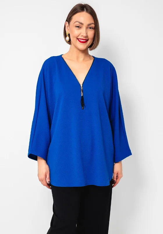 Serafina Collection One Size Zipped Tunic Top, Royal Blue