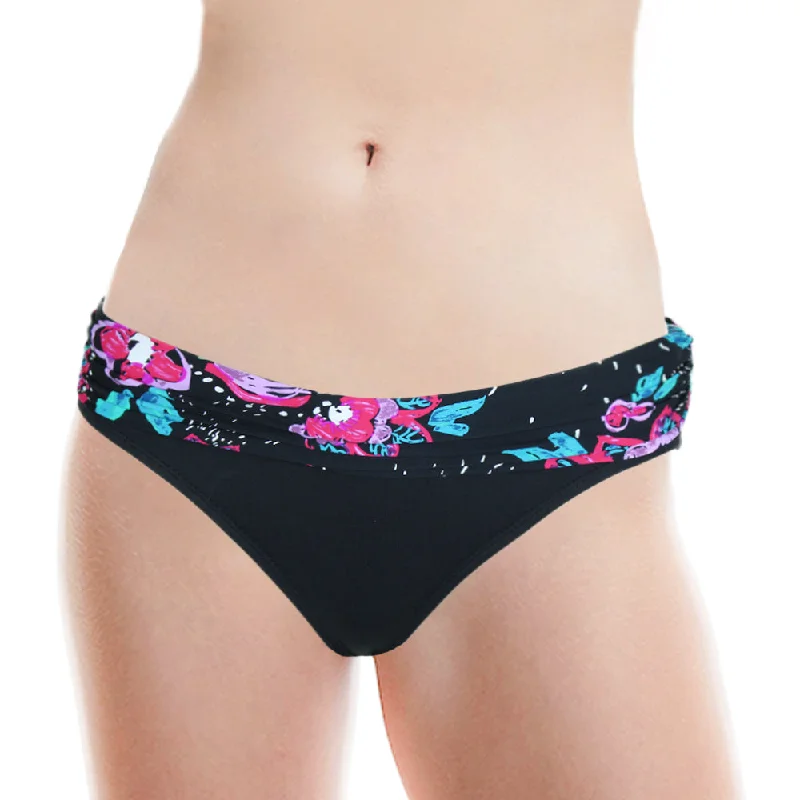 Women's A Wrap Fold-Over Bikini Bottom,Black