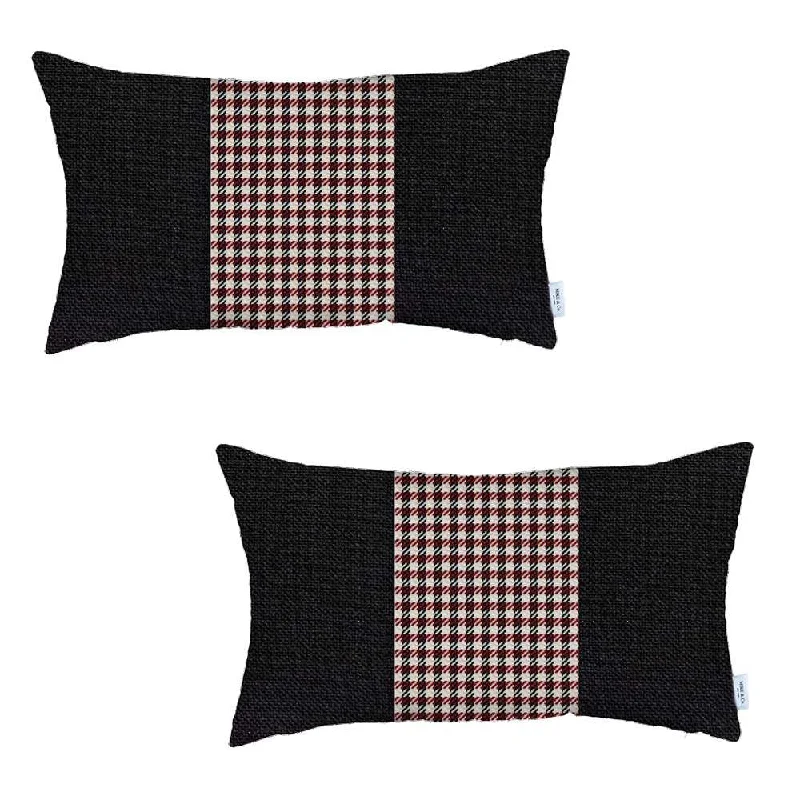 Set Of 2 Red Mid Houndstooth Lumbar Pillow Covers