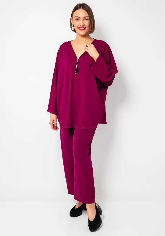 Serafina Collection One Size Tunic and Trouser Co-Ord, Purple