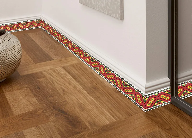 DivineDesigns™ Red & Yellow Squares Tile Bottom Floor Strip Stickers (One Strip Size :- 4 X 24 inch) Set of 11 Strips