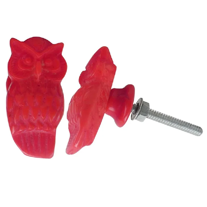 Indian-Shelf 8 Piece Red Knobs -Resin Knob - Owl Main Door Handle Set - 4.06 cm Door Pulls