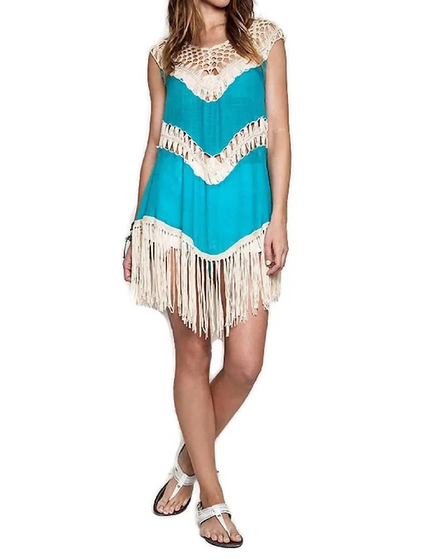 Crochet Fringe Tunic In Blue