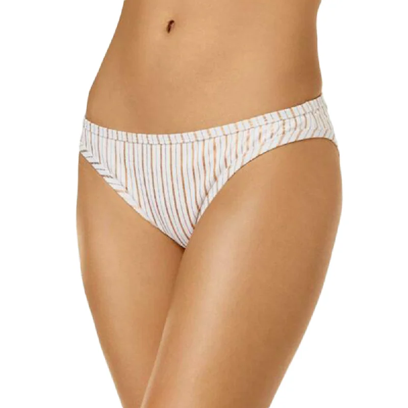 Women's Striped Glitter Soft Bikini Bottom,White