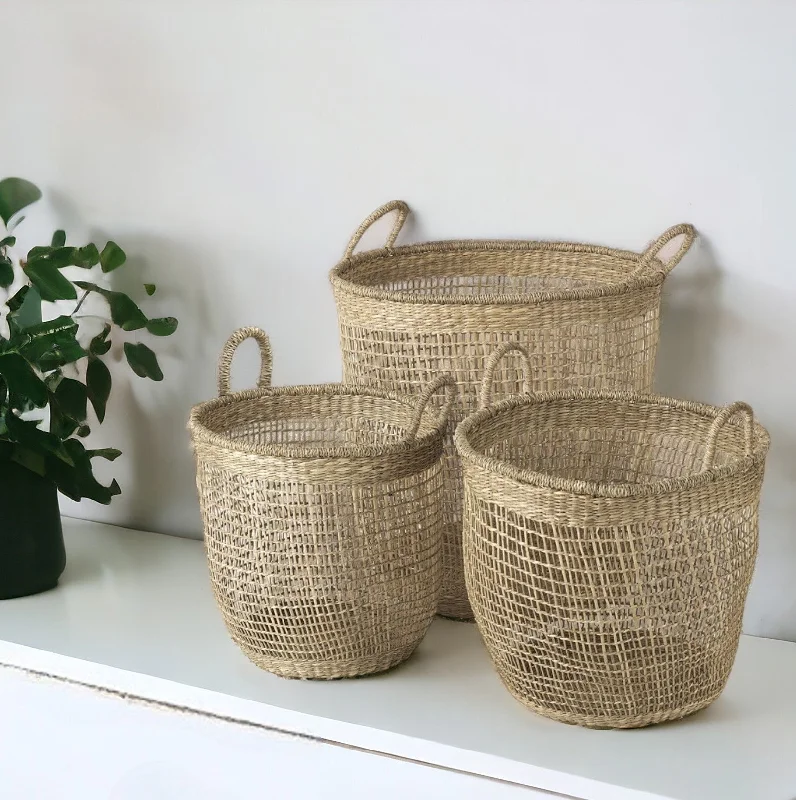 Set of Three 20" Natural Wicker Basket