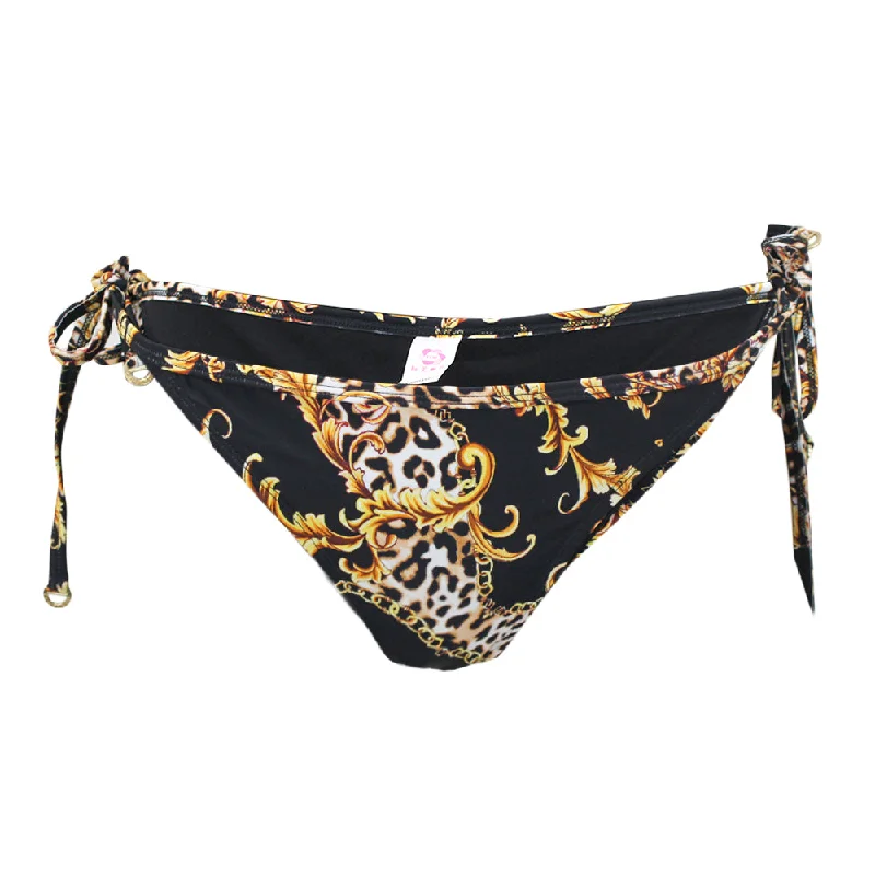 Women's Printed Tie Side Bikini Bottom,Black