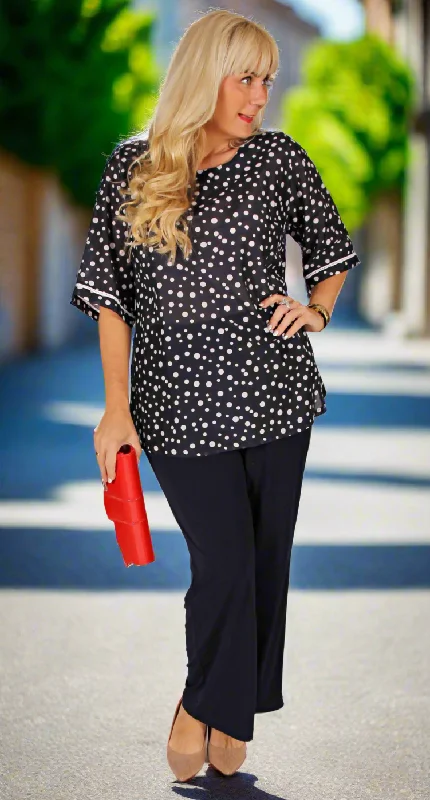 Silk and Cotton Tunic Top White Spots on Navy