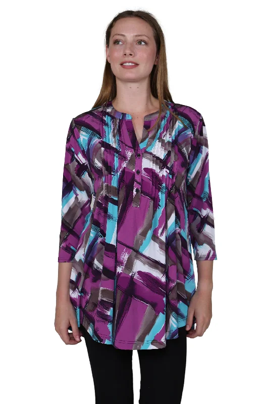 La Cera Pleat Front Geometric Printed Tunic