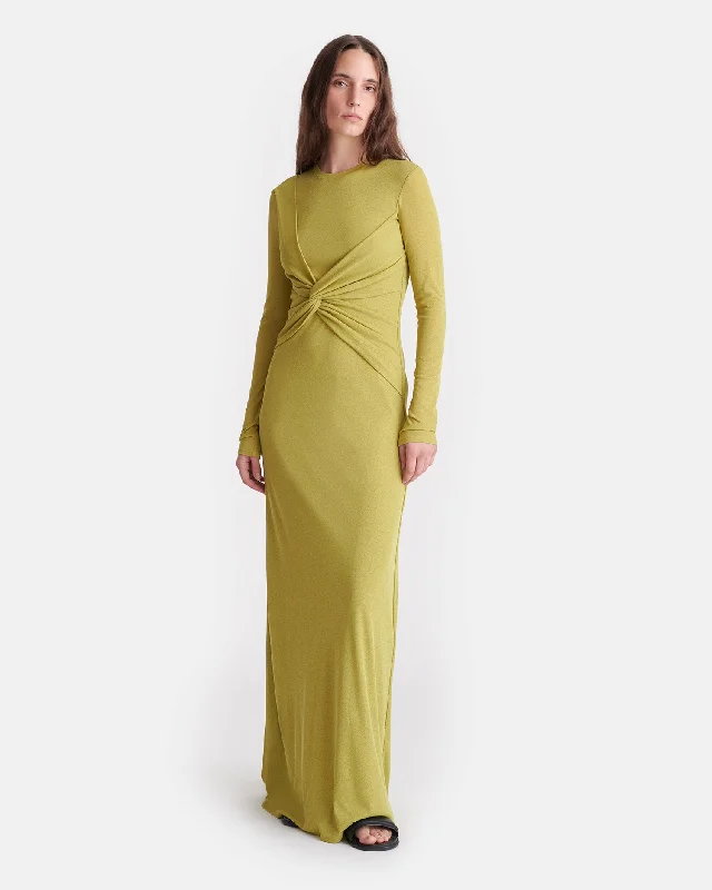 Rozal - Draped Mesh Jersey Maxi Dress - Pistachio