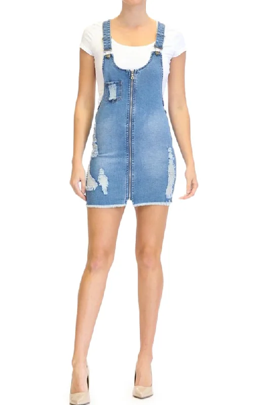 Destroyed Denim Overalll Zipper Dress