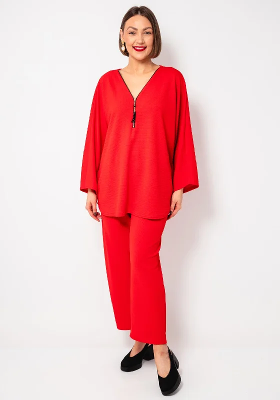 Serafina Collection One Size Tunic and Trouser Co-Ord, Red