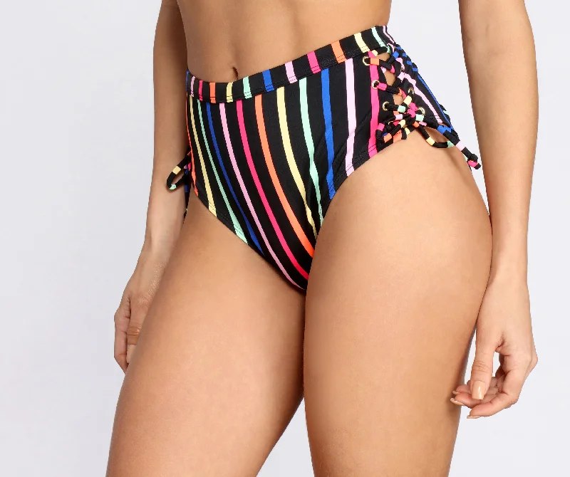 Sherbet Rainbow Striped High Waist Bikini Bottoms