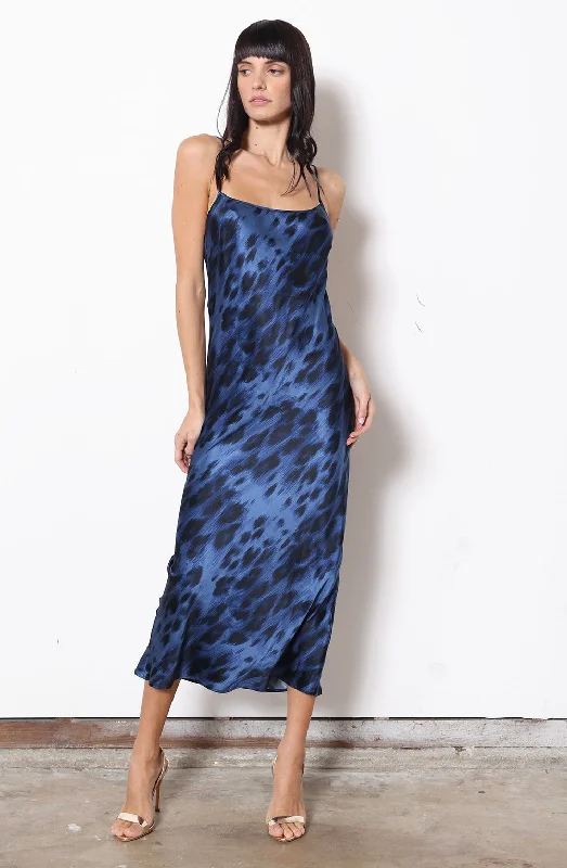 Midi Slip Dress + Blue Kitty Stretch Silk