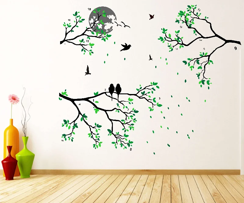 LANSTICK Tree with Birds in Tree Branch Wall Sticker