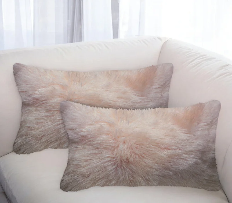 Set of Two 12" X 20" Blush Cowhide Throw Pillow