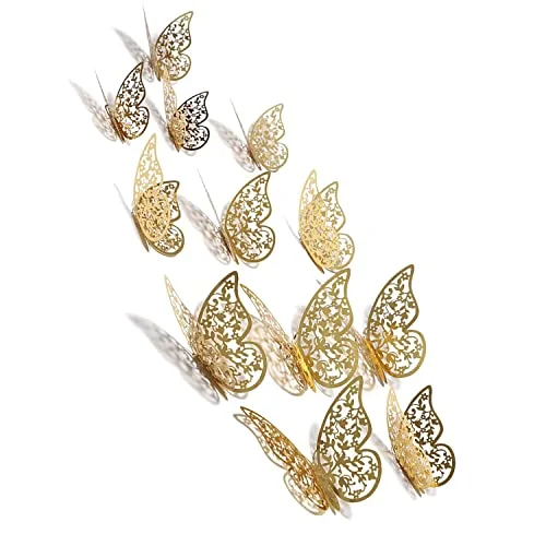 Takositio Congealed Paper Metallic Finish Home Decor 3D Butterfly with Sticking Pads (Rose Gold) -Set of 12 Pcs