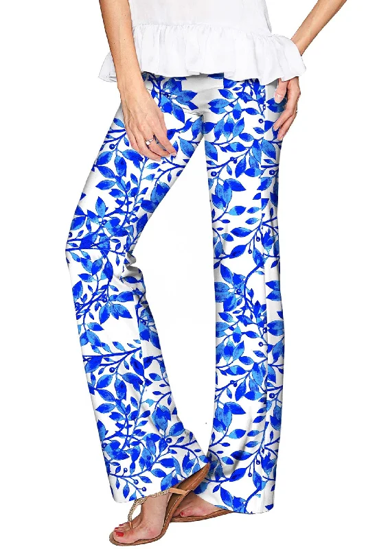 Whimsy Amelia Blue & White Print Palazzo Pant - Women