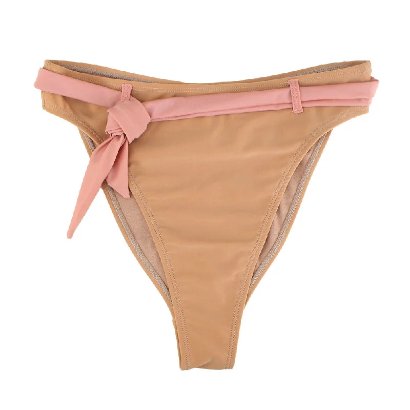 Women's Belted High-Waist Bikini Brief,Nude