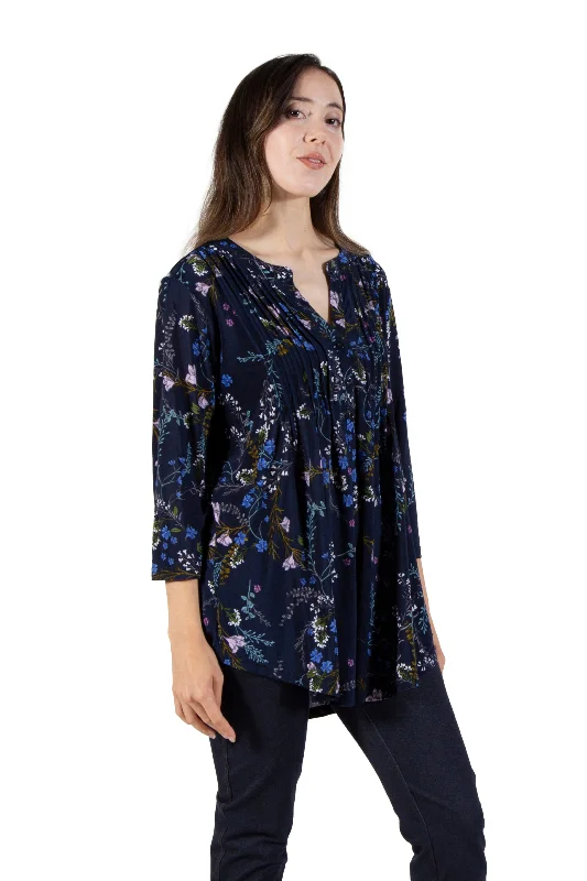 La Cera Pleated Floral Print Tunic