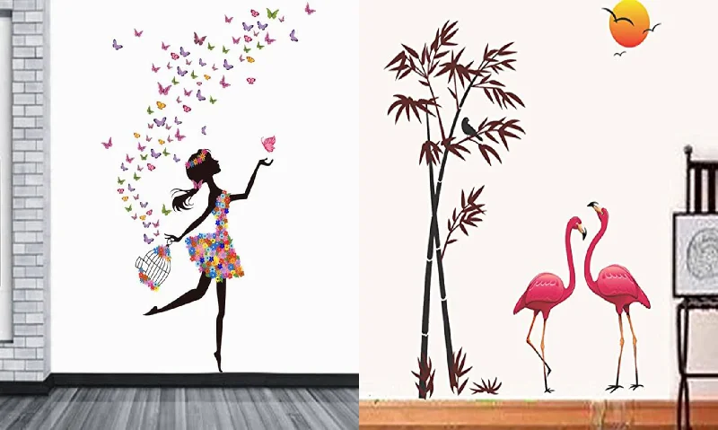 Ghar Kraft Set of 2 Wall Sticker Dream Girl and Sunset Swan Wall Sticker