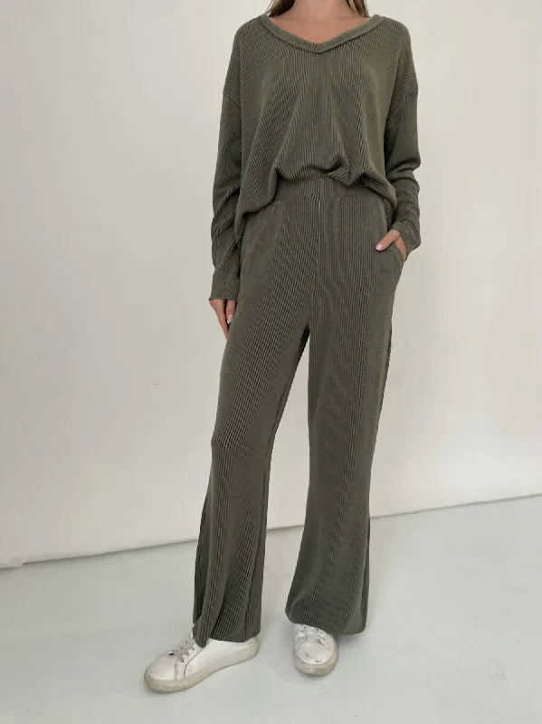 Brushed Ribbed Pant In Olive