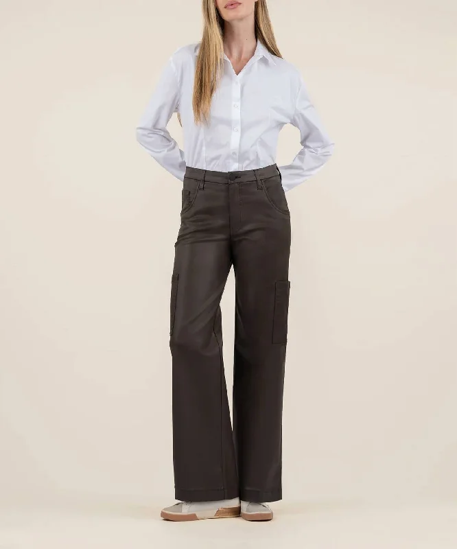 Jodi Coated High Rise Pant In Seal Brown