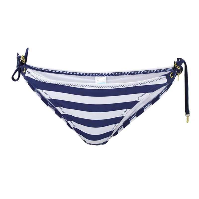 Women's Striped Tie Side Bikini Bottom,Navy/White