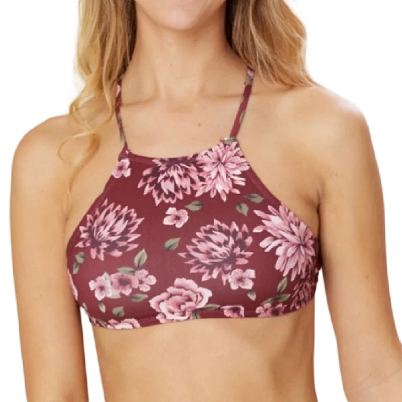 Women's Floral Printed Bikini Top,Burgundy