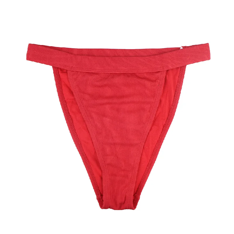 Women's Ribbed High Waist Bikini Bottom,Red