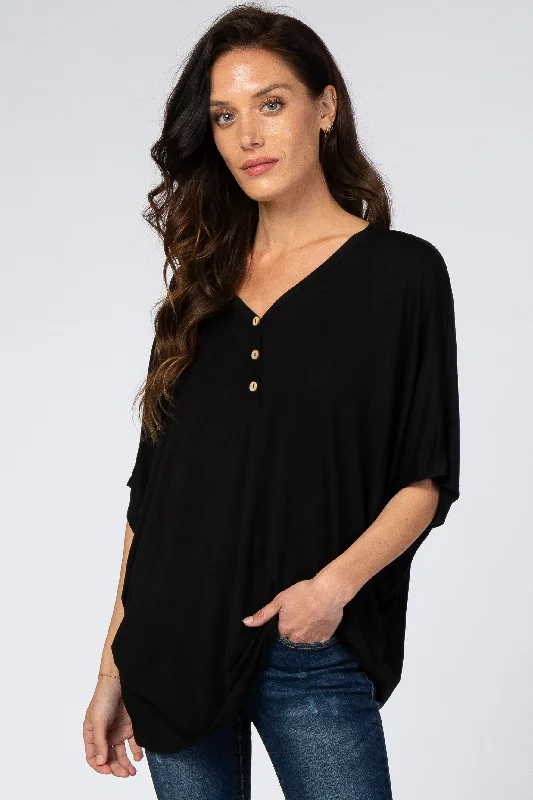 Black Button Front Tunic