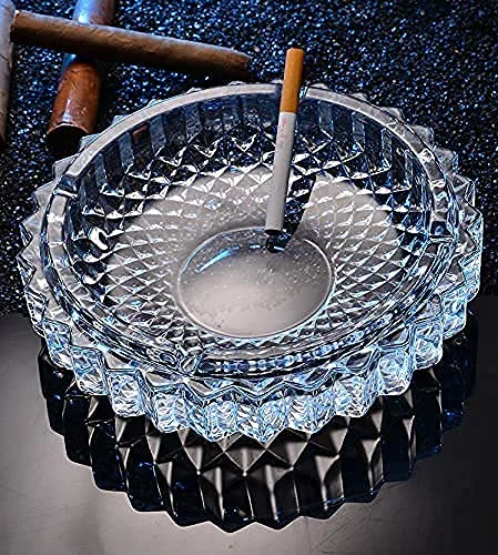 KIDINGON Ashtray Glass Round Cigar Cigarette Table top Ash Tray Indoor Outdoor Home Decor Set of (1)