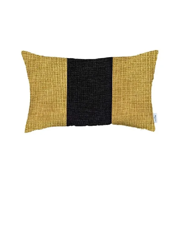 Set Of 2 Yellow And Black Lumbar Pillow Covers