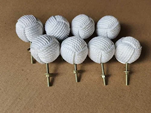 Ascent Gifts Qarzun™ Set of 8 White Cotton Rope Door Knobs/Rope Knot Drawer Pulls and Knobs/Pull and Push Handle Knobs for Cabinets,