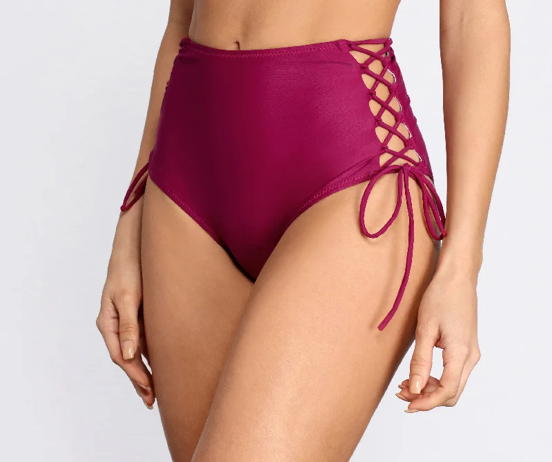 Warmer Days High Waist Lace Detail Bikini Bottoms