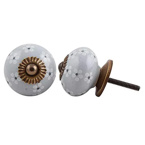 Indian-Shelf 8 Piece Grey Knobs -Ceramic Knobs - Floral Door Handles Set - 3.81 cm Handle Pulls