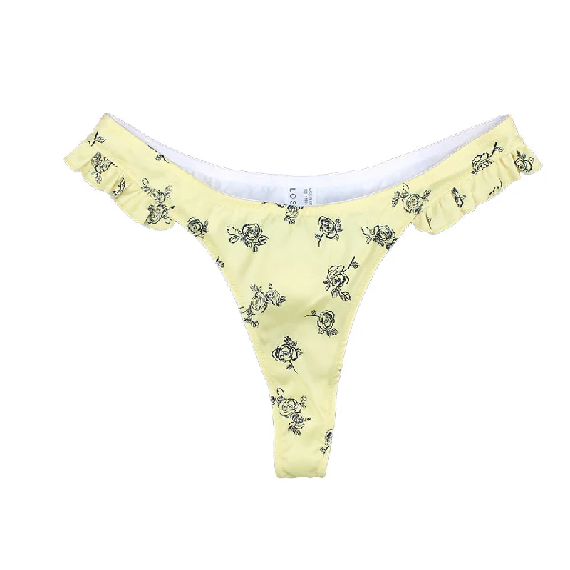 Women's Floral V-Style Bikini Bottom,Yellow