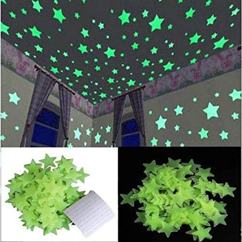 Satya Vipal™ Plastic Luminous Fluorescent Glowing Night Sky Wall Sticker Radium Glow Stars Starry Sky (Set of 50 size-4x4cm)