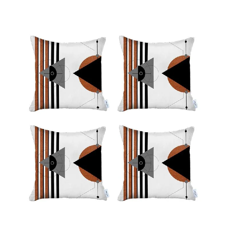 Set Of 4 Orange And Ivory Boho Chic Pillow Covers