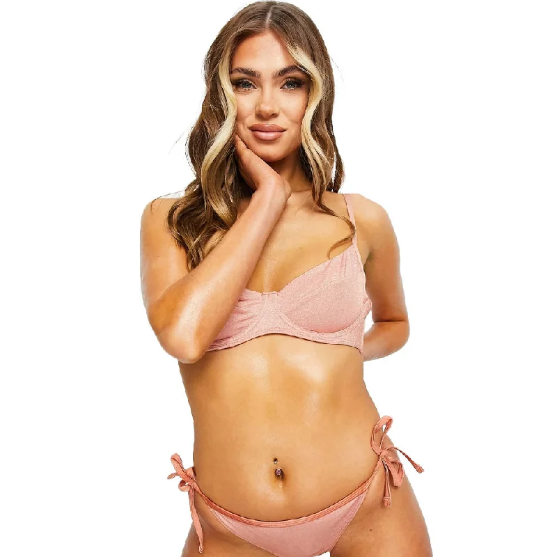 Women's Glitter Soft Cup Bikini Top,Pink