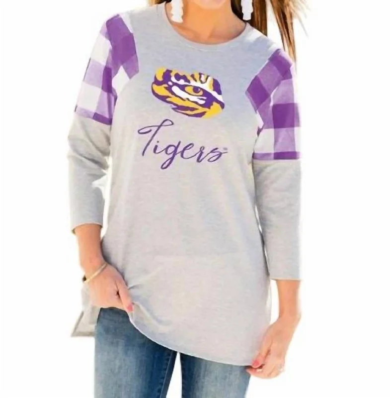 Lsu Get In Check Tunic In Grey/purple