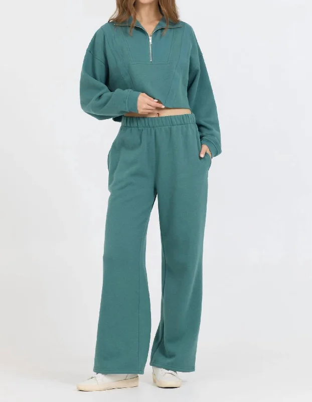 Fleece Wide Leg Pant In Green